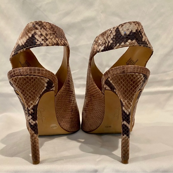 JESSICA SIMPSON Snake print Sling Back Open Toe 4”Heels Sz 8, Like new - Picture 4 of 7